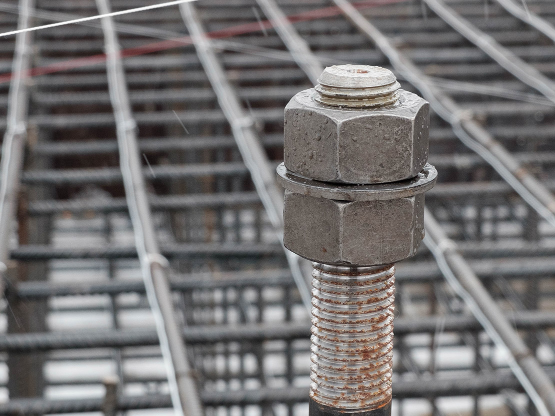 Nut and bolt on tower crane footing